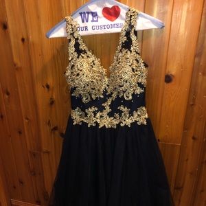 Navy blue and gold homecoming dress